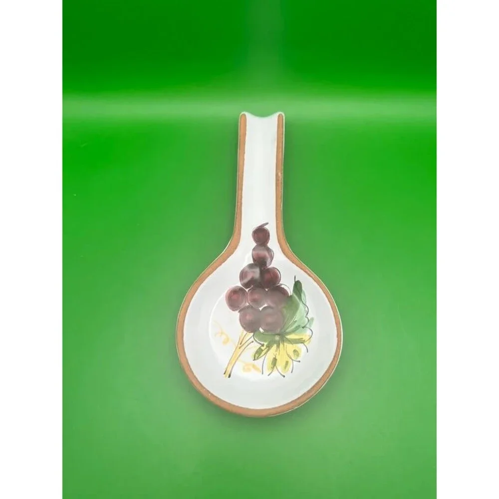 Vintage Pier 1 Hand Painted Grape Spoon Rest Ceramic